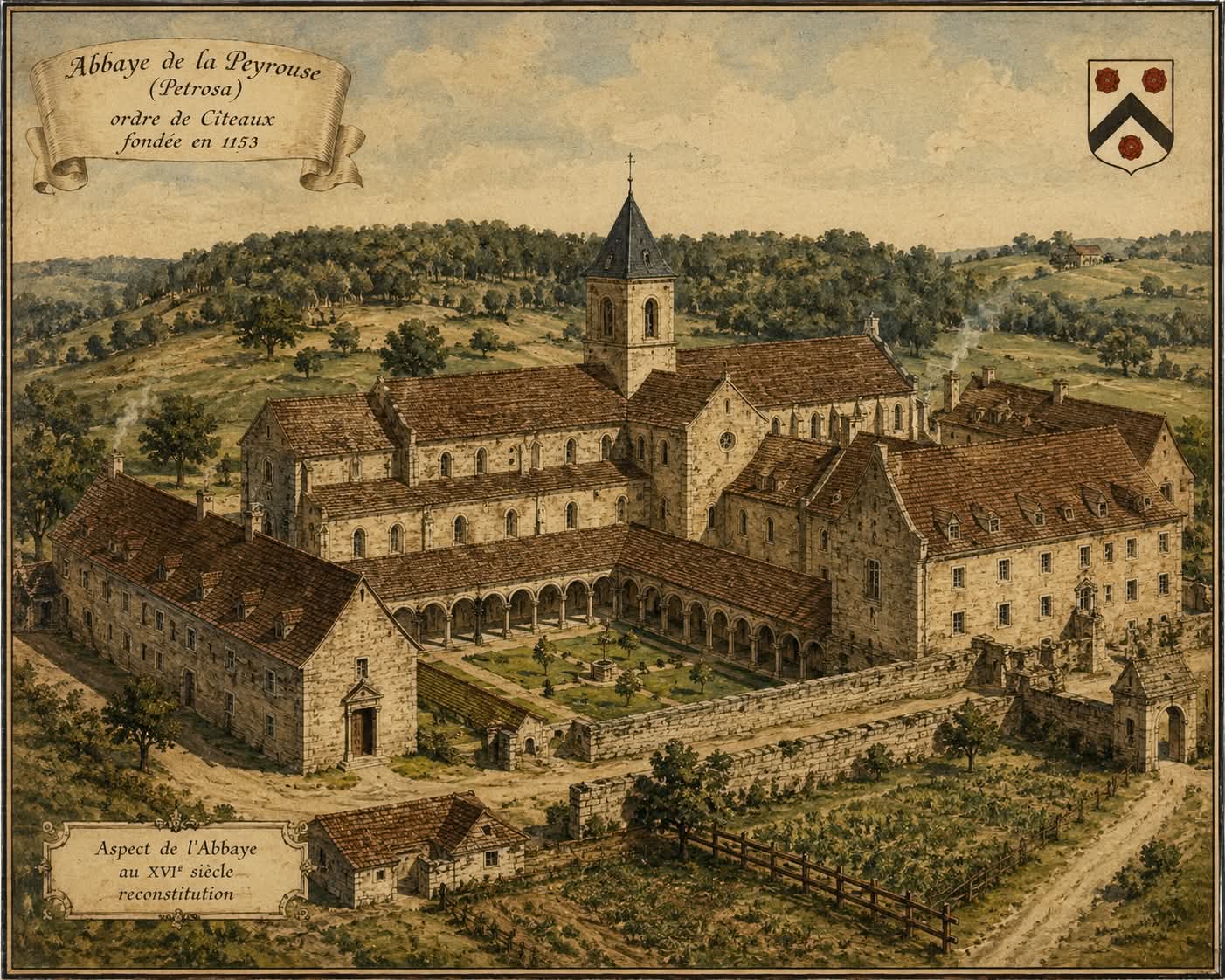 Abbaye de la Peyrouse, reconstitution IA, XVIe siècle
